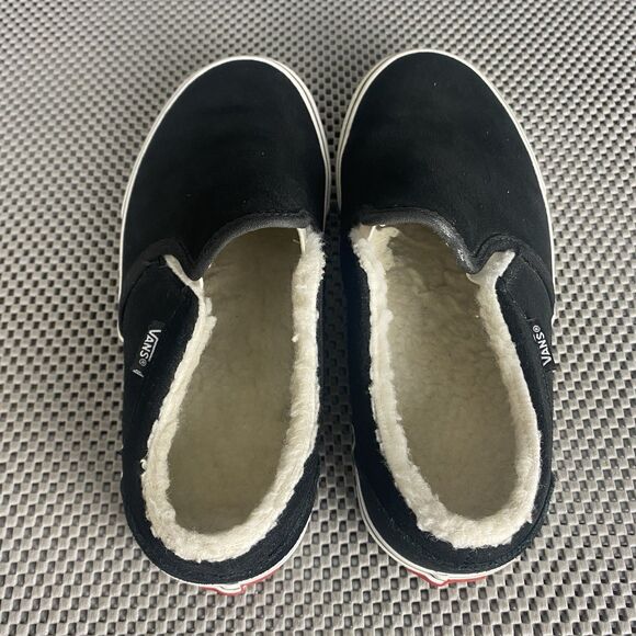 Vans Asher Slip On Shoes Womens Size 7 Black Suede Sherpa Lined Casual - Picture 8 of 14